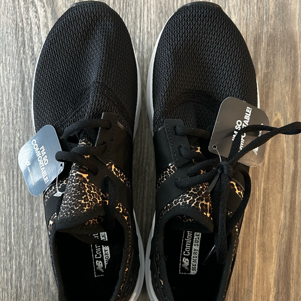 New Balance Black with Leopard Accent Athletic Sneakers